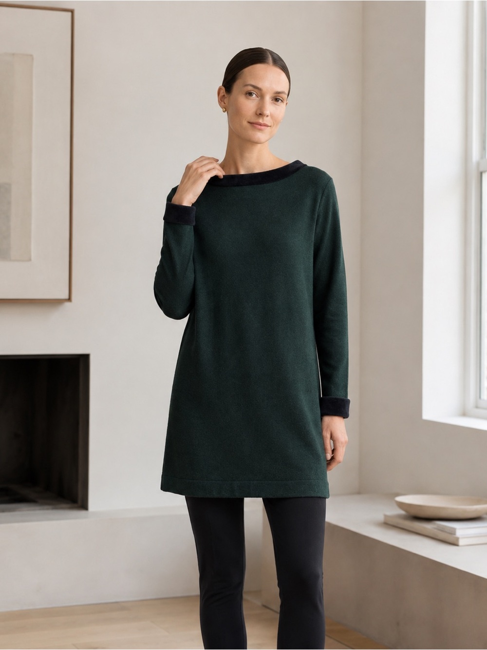 COS 100% Merino Wool Tunic Sweater Dark Green Women Large Quiet Luxury Fall